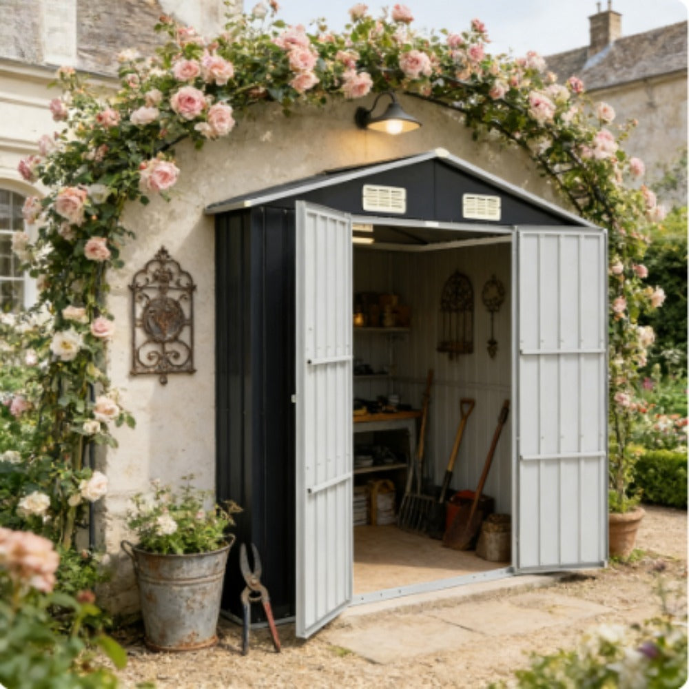 Tuinberging – Tuinschuur – Tuinhuis – Berging – Opslagunit – Gegalvaniseerd Staal – Compact 205x129x183 cm – Dubbele Schuifdeuren – Ventilatieluiken – Antraciet