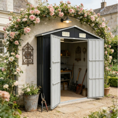 Tuinberging – Tuinschuur – Tuinhuis – Berging – Opslagunit – Gegalvaniseerd Staal – Compact 205x129x183 cm – Dubbele Schuifdeuren – Ventilatieluiken – Antraciet