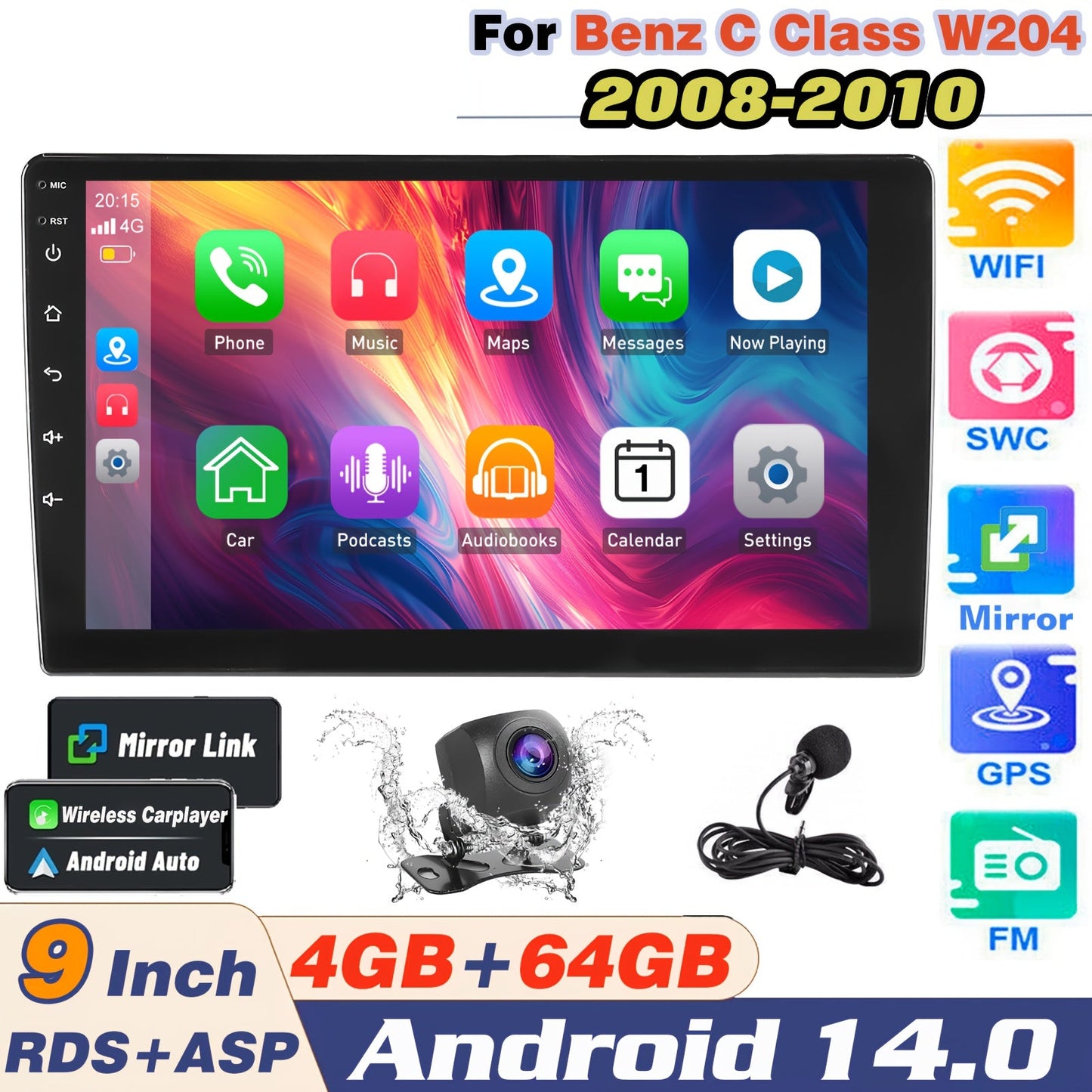 Android Auto Radio – Auto Stereo – Multimedia Speler – Double DIN Radio – 9 Inch Touchscreen – Met AHD Achteruitrijcamera & Microfoon – Android 14.0 Systeem – Draadloze CarPlay & Android Auto