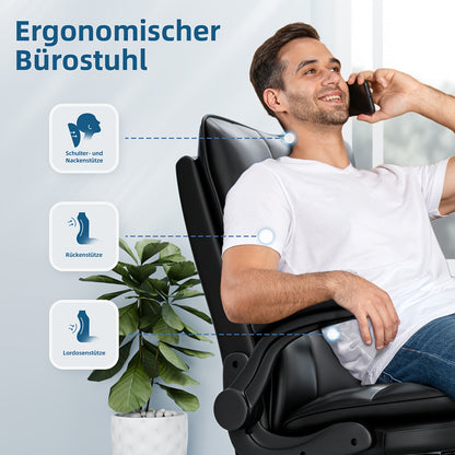 Gamingstoel – Gamestoel – Bureaustoel – Gaming Chair – Game Stoel – Ergonomisch Ontwerp – Verstelbare Hoofdsteun & Lendensteun – Zwart / Grijs – Max. Belastbaar 150 kg