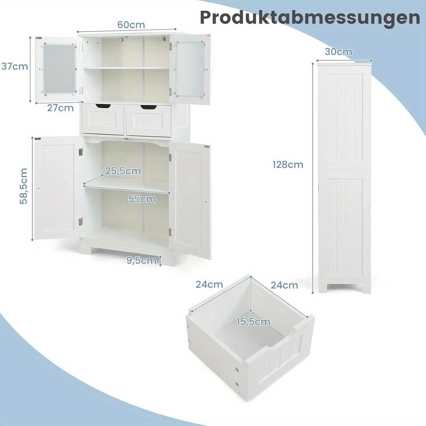 Vloerkast – Opbergkast – Badkamerkast – Keukenkast – Kast Met Laden – Wit MDF – Verstelbare Planken