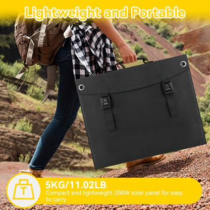 Draagbaar Zonnepaneel – Opvouwbaar Solar Charger – Mobiele Solar Generator – Outdoor Zonnepaneel – Camping Zonnepaneel – 200W Vermogen – USB-C PD3.0 & USB-A QC3.0 – Lichtgewicht Met Kickstand