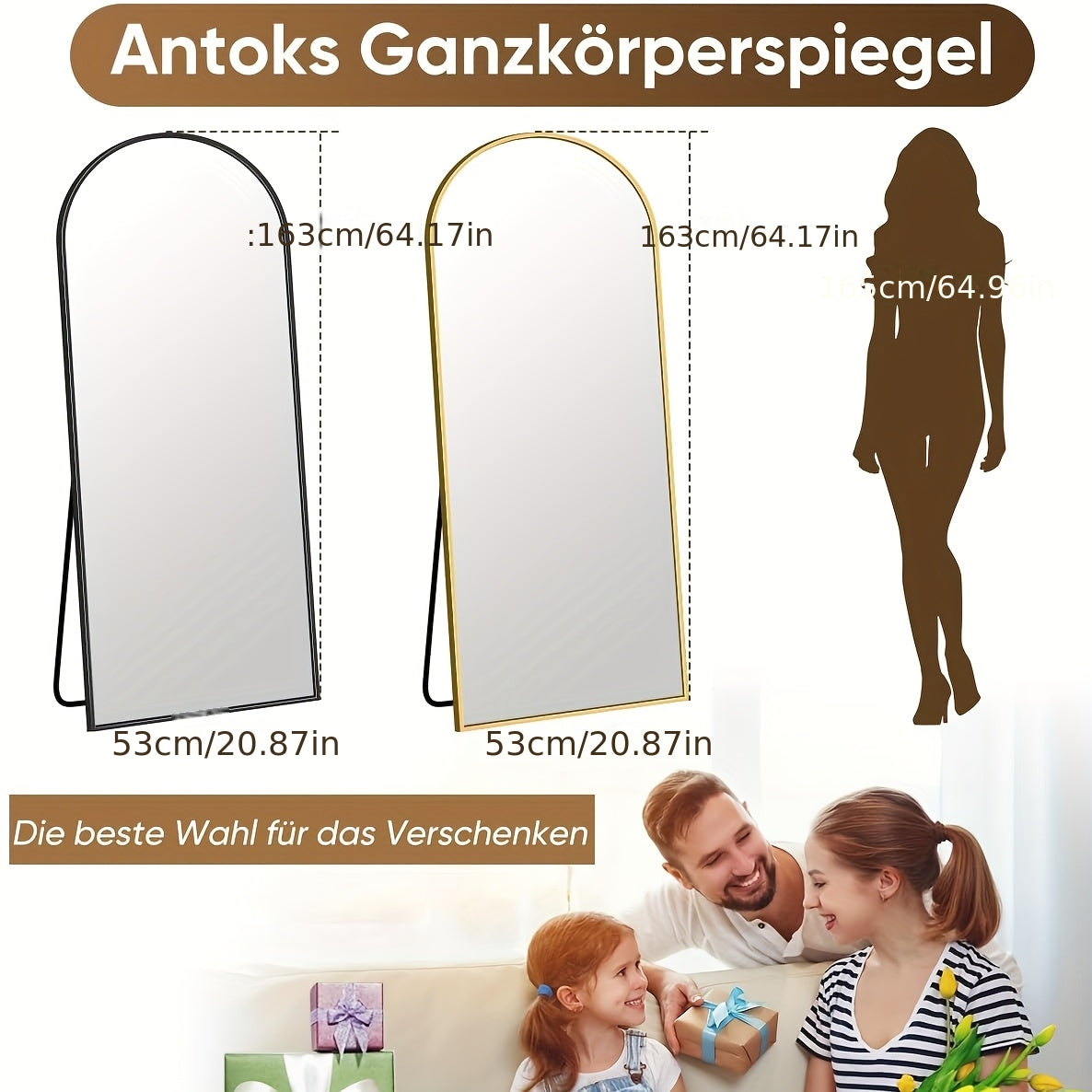 Vloerspiegel – Staande Spiegel – Passpiegel – Full-Length Spiegel – Wandspiegel – 163x54 cm – Geharde Glazen Spiegel – Zwart Aluminium Frame