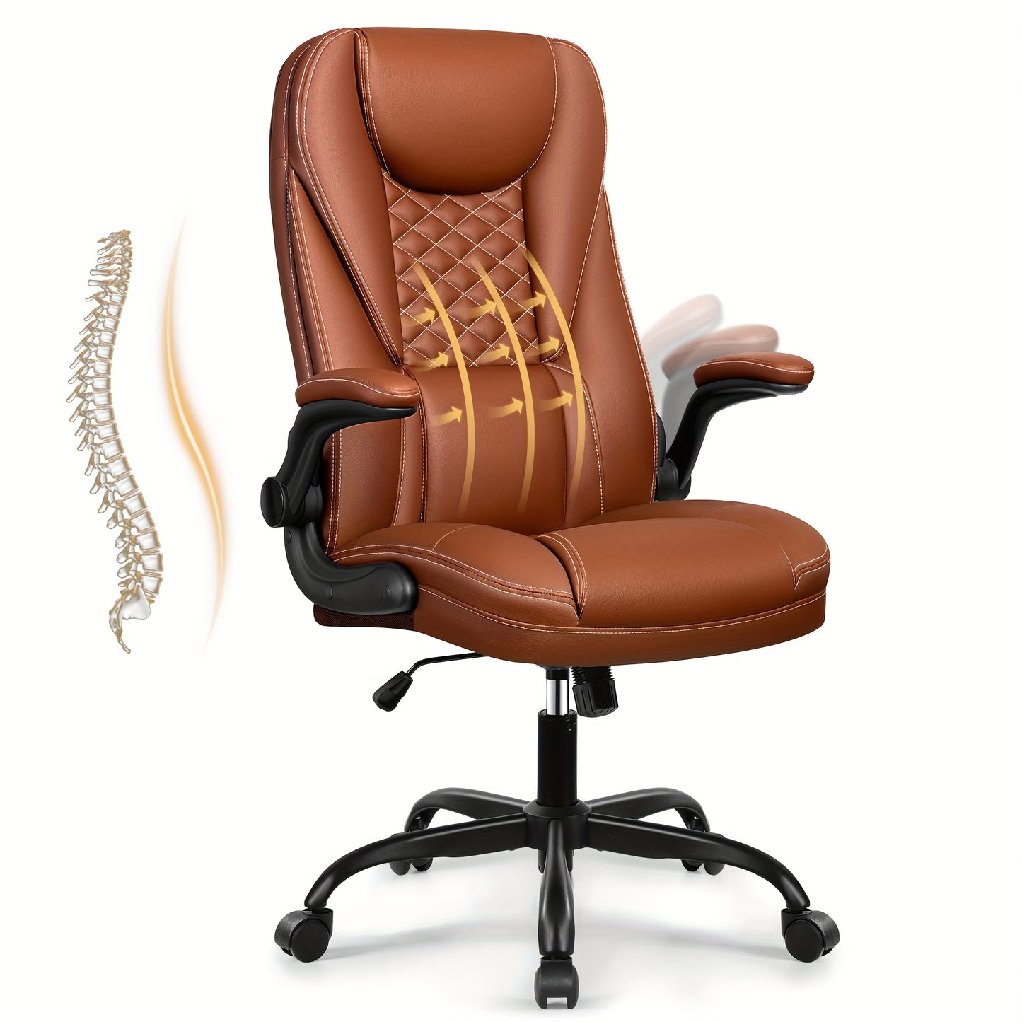 KERDOM Heavy Duty Executive Office Chair - Extra Wide Big and Tall Computer Desk Chair with Ergonomic High Back Support, Height-Adjustable, 135° Tilt & Rocker Mechanism, Lumbar Cushion, Flip-Up Arms, Heavy Duty 150kg/330lbs