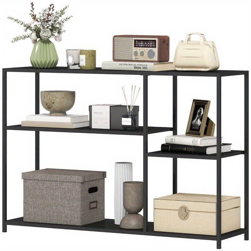 Sidetable – Console Tafel – Haltafel – Gangtafel – Woonkamertafel – 4 Planken – Metalen Frame – Compact Ontwerp – Zwart – 110x30x75 cm