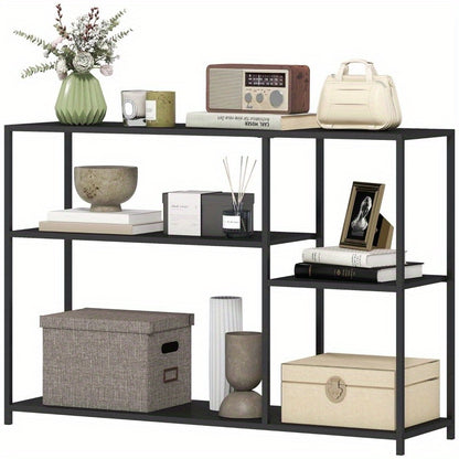 Sidetable – Console Tafel – Haltafel – Gangtafel – Woonkamertafel – 4 Planken – Metalen Frame – Compact Ontwerp – Zwart – 110x30x75 cm