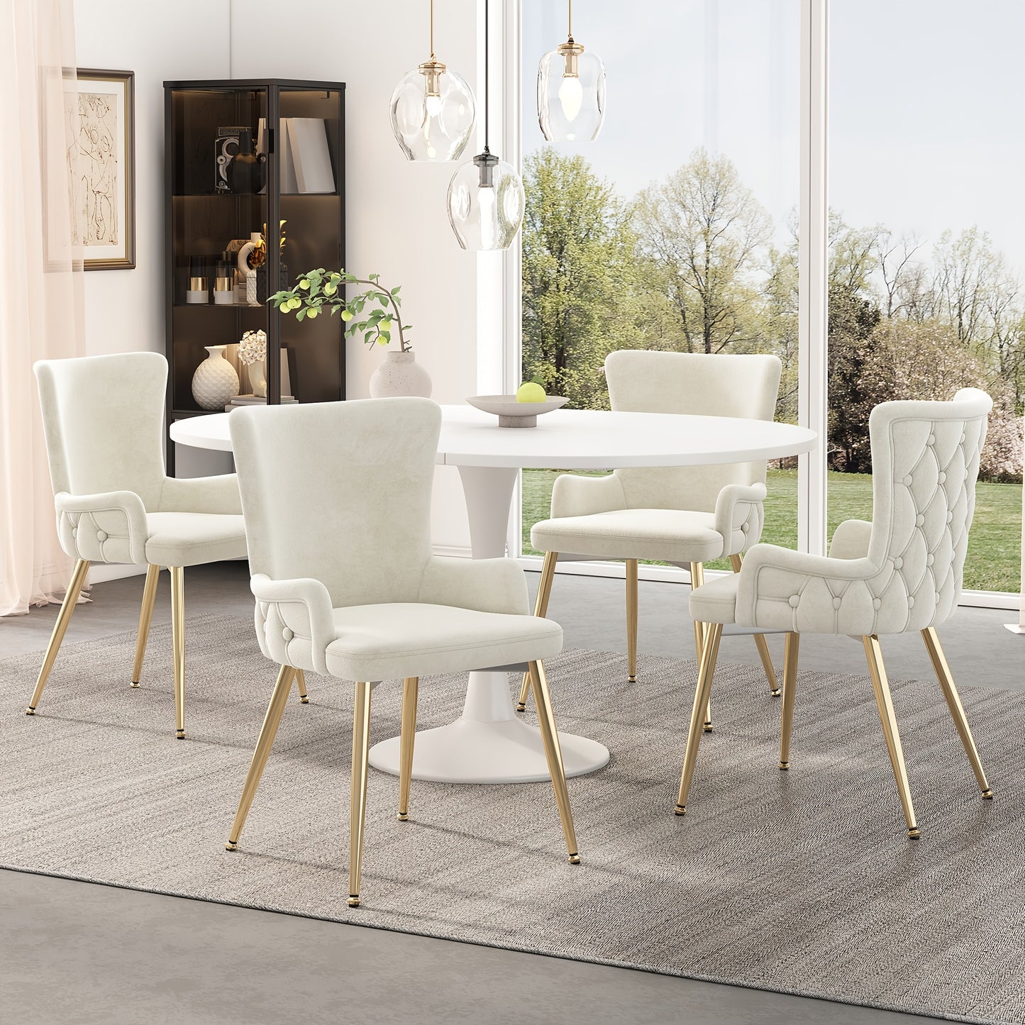 Eetkamerstoel – Kuipstoel – Keukenstoel – Stoel – Zitmeubel – Velvet Bekleding – Gouden Metalen Poten – Set van 2 – Beige – Memory Foam Zitting