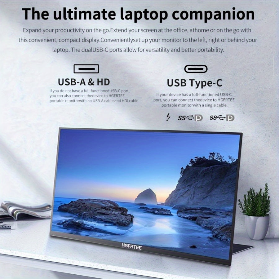 Draagbare Monitor – Portable Scherm – Tweede Scherm – Ultradun Display – Full HD Monitor – 18,5 Inch – IPS Mat Scherm – USB-C Aansluiting – Ingebouwde Speakers