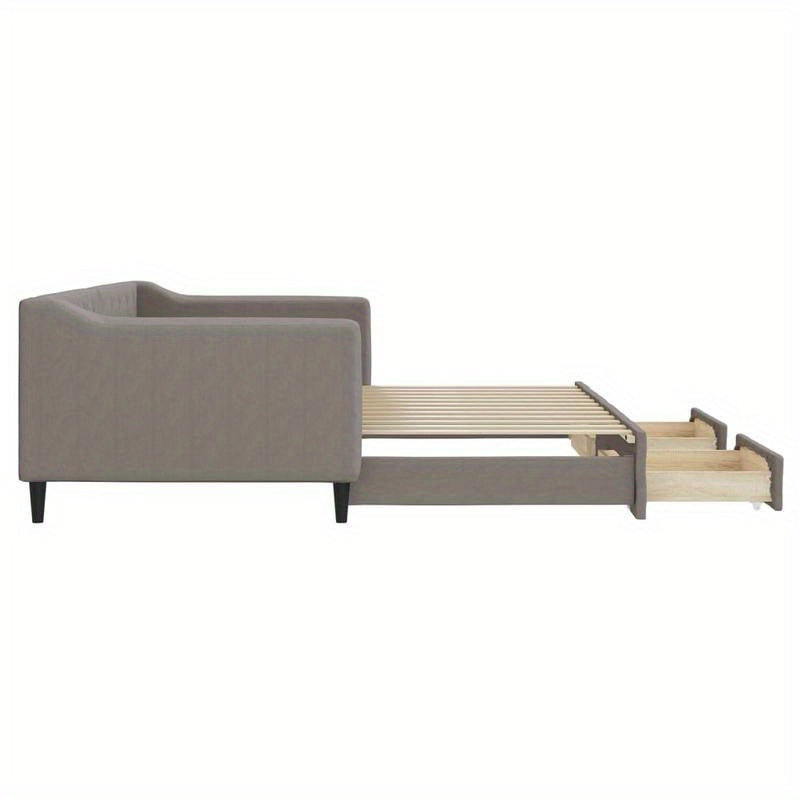 Slaapbank – Bedbank – Sleeperbank – Bedbank Met Lade – Uitklapbare Sofa – Taupe – 90x200 cm – Duurzaam Hardhouten Frame – Comfortabele Button-Tufted Bekleding