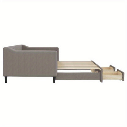 Slaapbank – Bedbank – Sleeperbank – Bedbank Met Lade – Uitklapbare Sofa – Taupe – 90x200 cm – Duurzaam Hardhouten Frame – Comfortabele Button-Tufted Bekleding