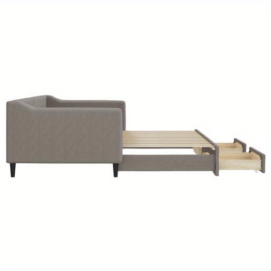 Slaapbank – Bedbank – Sleeperbank – Bedbank Met Lade – Uitklapbare Sofa – Taupe – 90x200 cm – Duurzaam Hardhouten Frame – Comfortabele Button-Tufted Bekleding