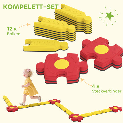 Balansparcours Kind – Balansset – Evenwichtsbaan – Motoriekspel – Speelparcours – Geel/Rood – Duurzaam Kunststof – Flexibel Modular