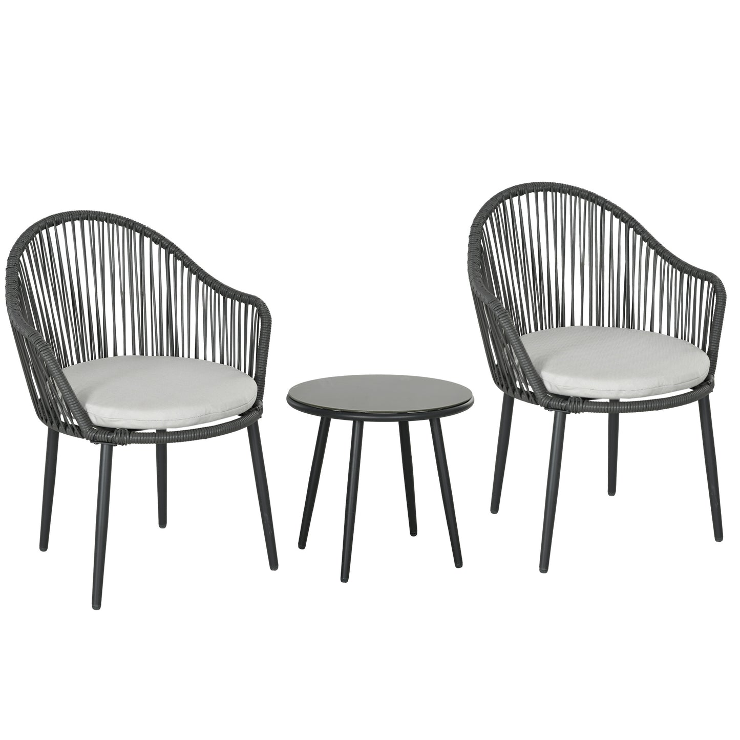 Bistroset – Tuinset – Balkonset – Tuintafelset – Rattanmeubel – Weerbestendig – Gepoedercoat Stalen Frame – Comfortabele Kussens – Donkergrijs