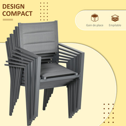 Tuinmeubelset – Tuinset – Balkonset – Terrasmeubels – Buitenmeubelen – Uitschuifbare Tafel 90-180 cm – 6 Stapelbare Stoelen – Aluminium & Textilene – Grijs