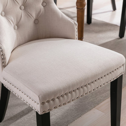 Linnen Eetkamerstoel – Stoel – Eetkamerstoel Set – Designstoel – Woonkamerstoel – Set van 6 – Beige Linnen Bekleding – Stevige Eiken Poten met Chroomaccenten