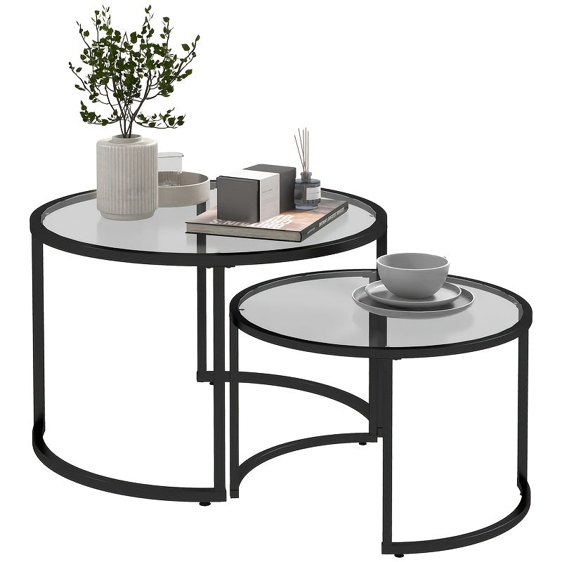 Set Of 2 Side Tables, Coffee Tables, Glass Tables, Stackable, Modern Sofa Table, Chest Of Drawers, Coffee Table for Living Room, for Small Spaces, Living Room, Bedroom, Living Room Table, Table Set, Living Room Furniture, Ind