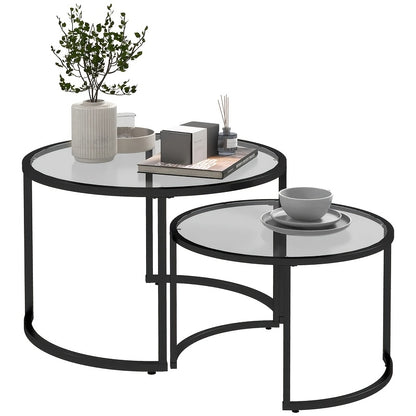Set Of 2 Side Tables, Coffee Tables, Glass Tables, Stackable, Modern Sofa Table, Chest Of Drawers, Coffee Table for Living Room, for Small Spaces, Living Room, Bedroom, Living Room Table, Table Set, Living Room Furniture, Ind