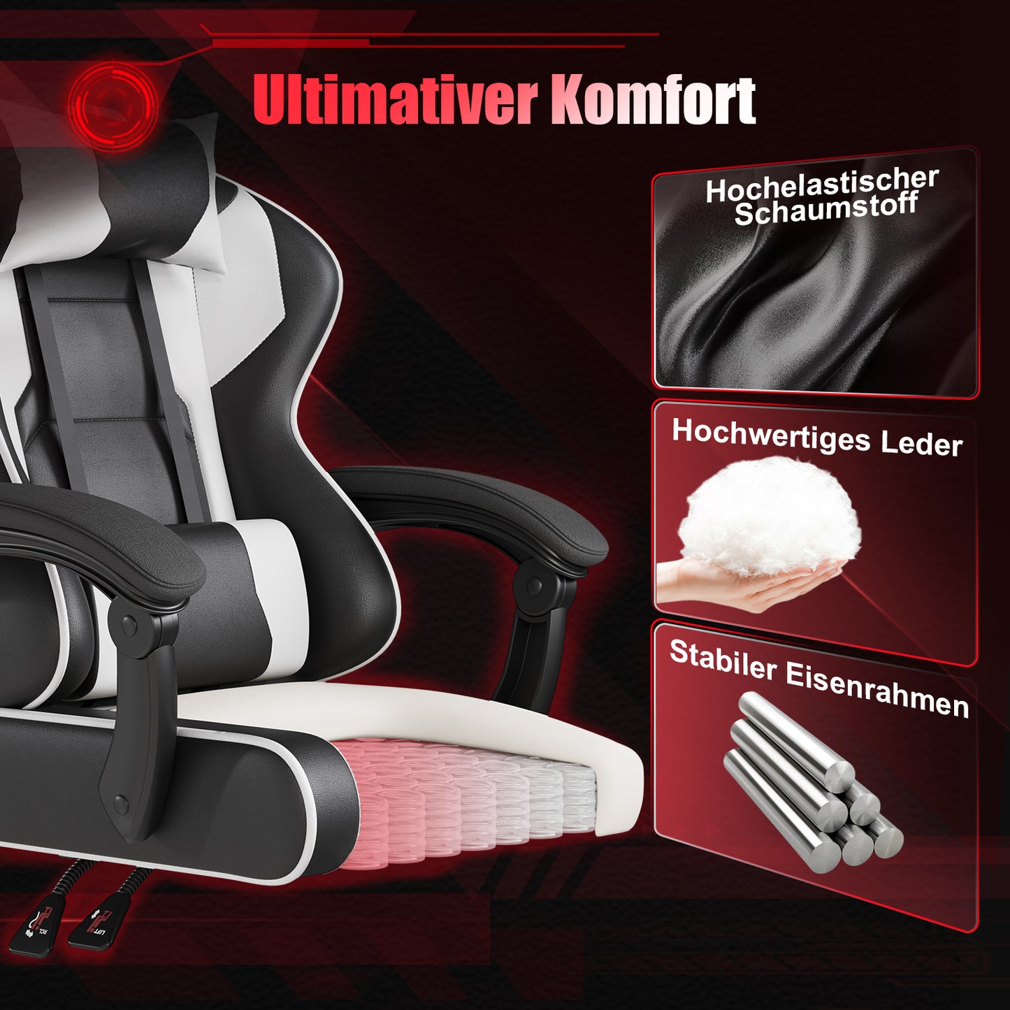 Gamingstoel – Bureaustoel – Gamestoel – Ergonomische Stoel – Zwarte Stoel – Verstelbare Rugleuning tot 90° – 150 kg Draagvermogen
