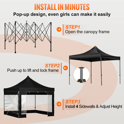 Pop-up Partytent – Prieel – Tuin Tent – Overkapping – Carport – 3x3 Meter – Waterdicht PVC-gecoat Polyester – Verstelbare Hoogte