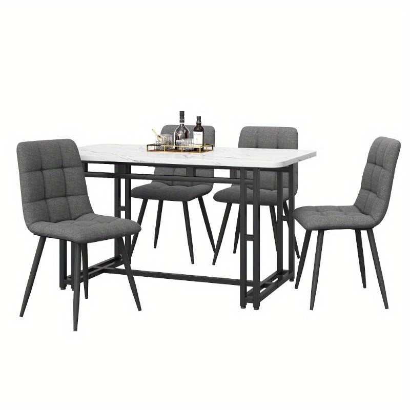 Eetkamerset – Eettafel Set – Keukentafel Met Stoelen – Diningset – Tafel Met Stoelen – 120x70 cm Matzwart Metaal – Donkergrijze Linnen Bekleding