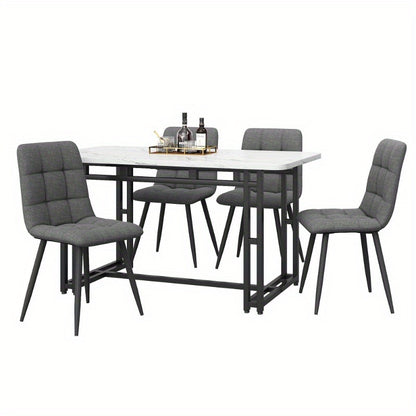 Eetkamerset – Eettafel Set – Keukentafel Met Stoelen – Diningset – Tafel Met Stoelen – 120x70 cm Matzwart Metaal – Donkergrijze Linnen Bekleding