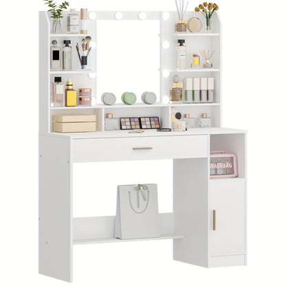Make-uptafel – Kaptafel – Make-up Bureau – Dressoir – Vanity Desk – Verstelbare LED-Verlichting – Ruime Opbergruimte Met Lades En Kastje