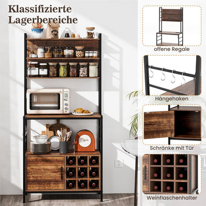 Keukenkast – Keukenkastje – Opbergkast – Kast Met Wijnrek – Vloerkast – Ingebouwd Stopcontact & USB – 80x40x170 cm Bruin