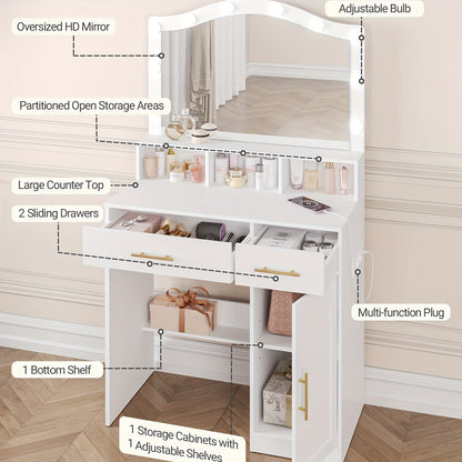 Make-up Tafel – Kaptafel – Schminktafel – Dressing Table – Toilette Tafel – Groot HD Spiegel – 3-Kleurige Instelbare LED-Verlichting