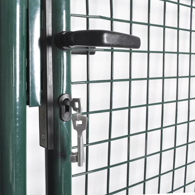 Rust-Resistant Powder-Coated Steel Garden Gate with Black Metal Frame - Durable Outdoor Access for Patio, Terrace, or Yard - Green Grid Design for Enhanced Privacy, Decorative Garden Fence