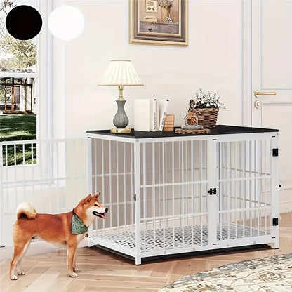 BINGOPAW XXL/XL/L/M Wooden Dog Crate | Heavy Duty with Thick Round Metal Tubes, Removable Multifunctional Tray, 45.36KG Load Bearing Top, Indoor Dog House, Dog Bed Style Cage for Small to Large Dogs