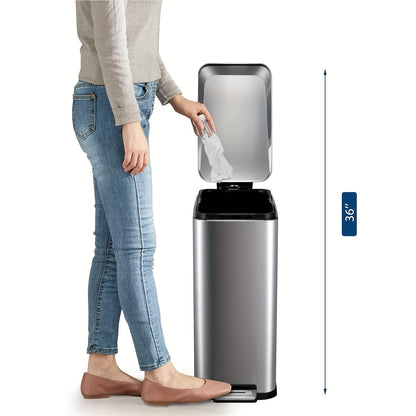 Prullenbak – Afvalbak – Pedaalemmer – Vuilnisbak – Afvalemmer – 50L Inhoud – RVS Vingerafdrukbestendig – Soft Close Deksel – Uitneembare Binnenemmer – Compact Rechthoekig – Hygiënisch Handsfree Gebruik