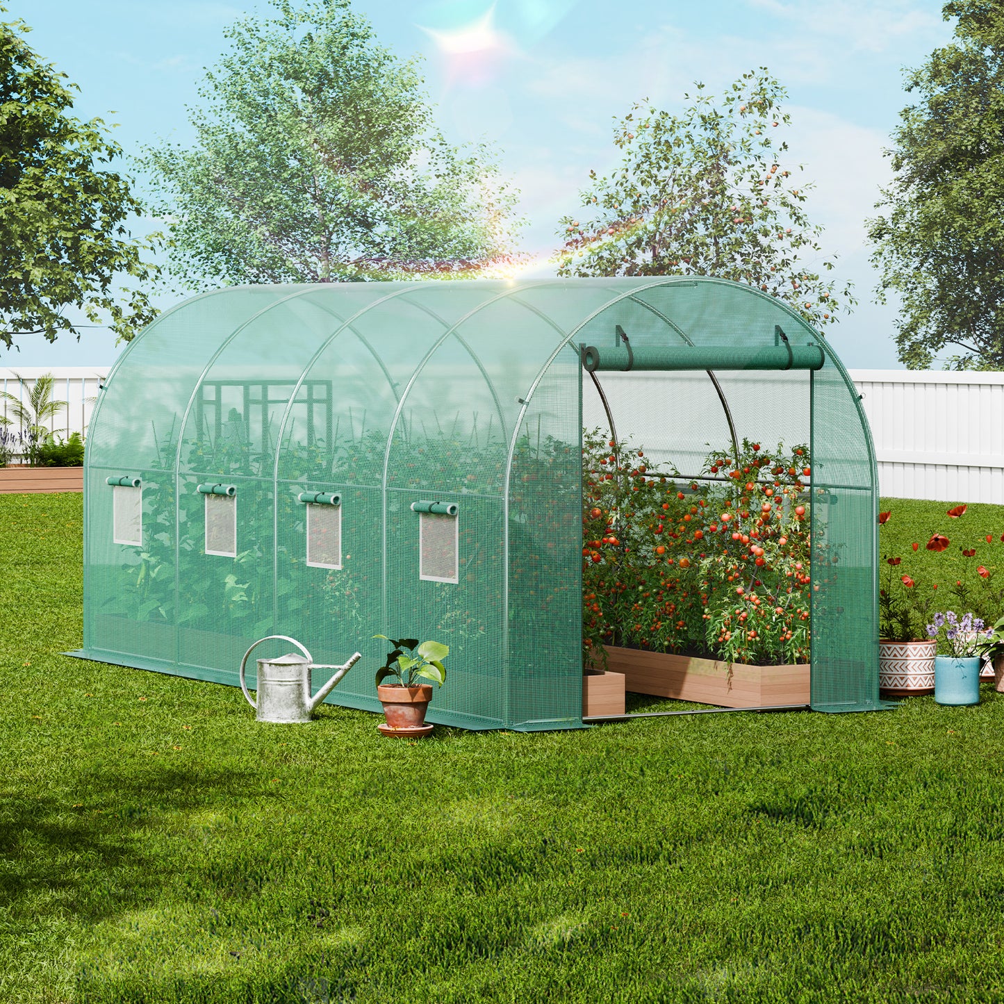 Tuinkas – Broeikas – Kweekkas – Foliekas – Serre – Gegalvaniseerd Stalen Frame – Duurzame PE Cover – 4,45x1,94x1,92 m – Walk-In Design