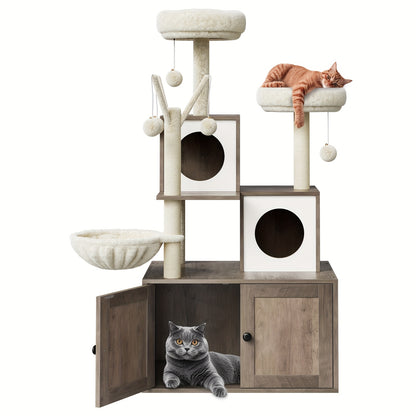 3-in-1 Kattenhuis – Krabpaal – Kattenboom – Kattenmand – Kattenhangmat – Verborgen Kattenbak – Sisal Krabpaal – Ruimtebesparend – Eenvoudige Montage
