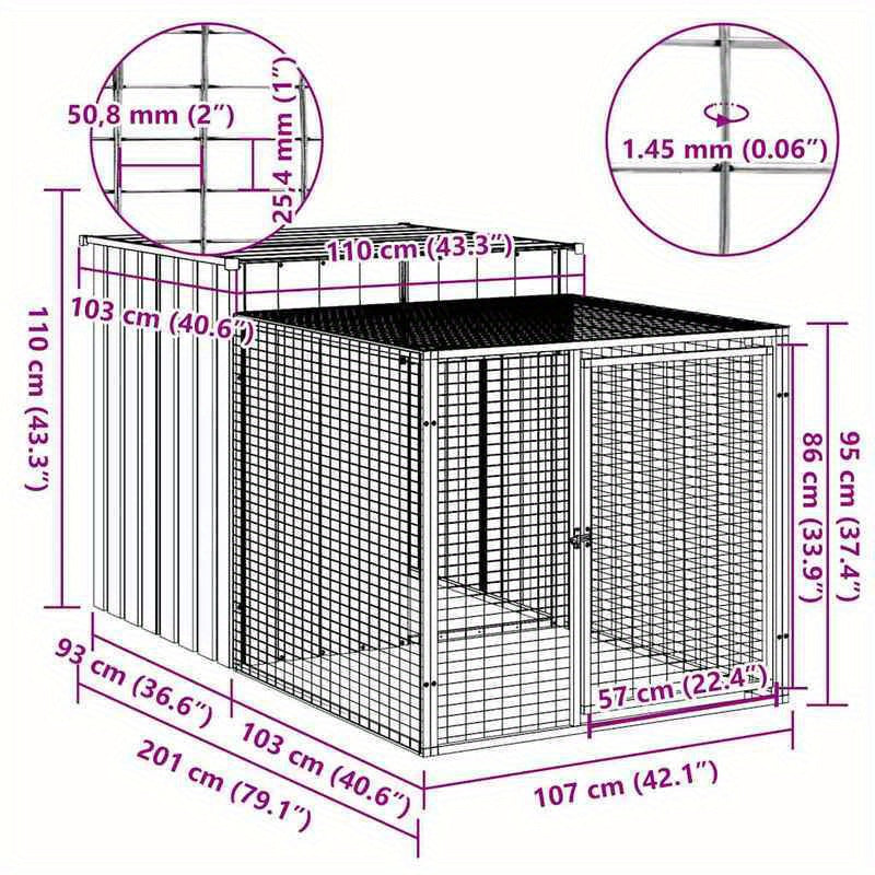 Kippenren – Kippenhok – Kipren – Pluimvee Ren – Kippen Kooi – Antraciet – Gegalvaniseerd Staal – 110x201x110 cm – Weerbestendig – Ruim Design