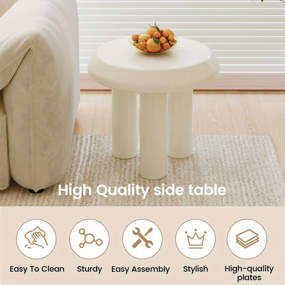 Bijzettafel – Sidetable – Salontafel – Nachtkastje – Banktafel – Ronde Kleine Tafel – Milky Wit – Compact & Eenvoudig Te Monteren