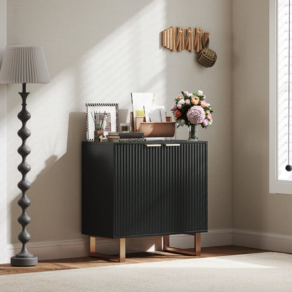 Dressoir – Sideboard – Opbergkast – Buffetkast – Woonkamerkast – Verstelbare Plank – MDF Metalen Poten – 76,5x39x77 cm – Zwart Mat
