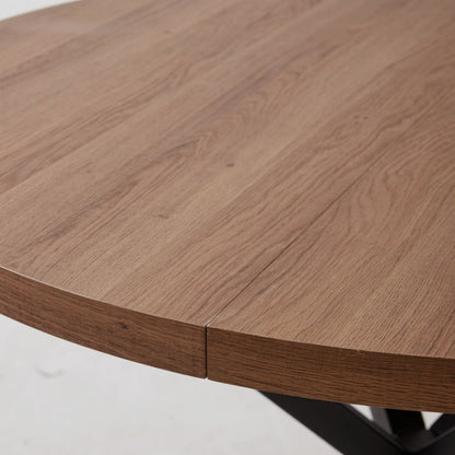 Eettafel – Rond Tafeltje – Keukentafel – Woonkamertafel – Bijzettafel – 100 cm Diameter – Donker Houten Blad – Zwart Metalen Onderstel
