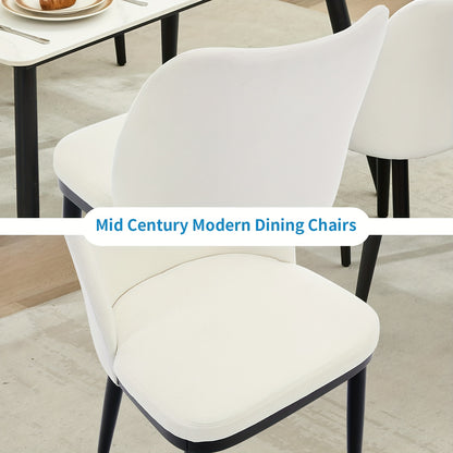 Eetkamerstoel – Stoelen – Bistrostoelen – Keukenstoelen – Design Stoelen – Set van 2 Wit met Zwarte Poten – Ergonomische Rugleuning – Dik Gewatteerde Zitting