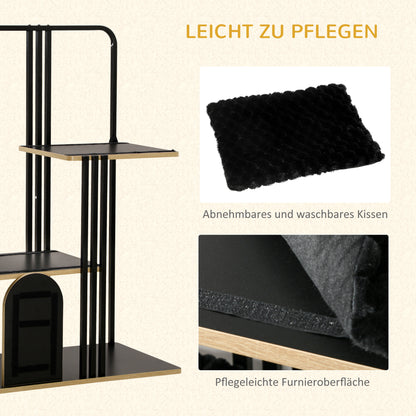 Krabpaal – Krabmeubel – Krabton – Kattenmeubel – Krabpaal Industrieel – Stalen Frame – 2 Platforms Met Wasbare Kussens – Natuurlijke Sisal Krabwand – Zwart – 85x48x128 cm