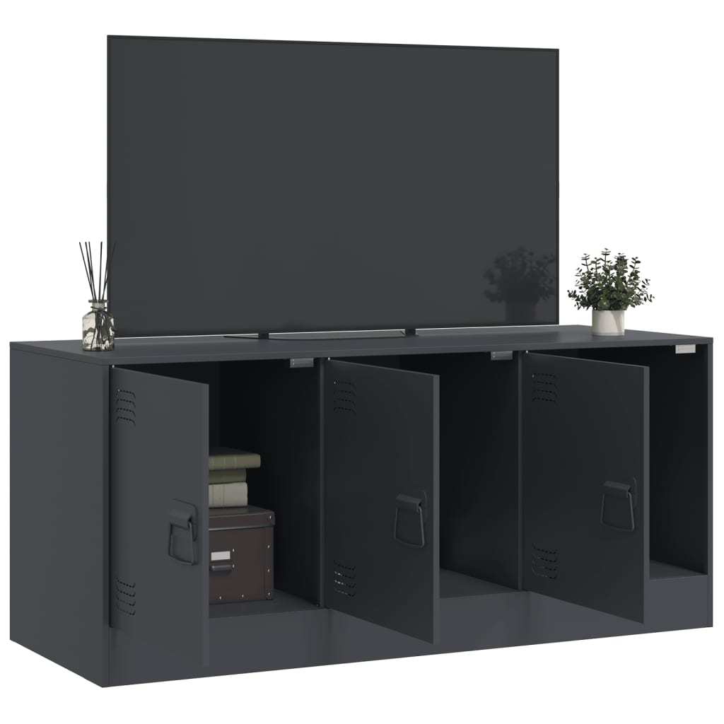 TV Cabinet Anthracite 99x39x44 cm Steel TV Stand Entertainment Center with Storage, Media Television Table for Living Room Bedroom