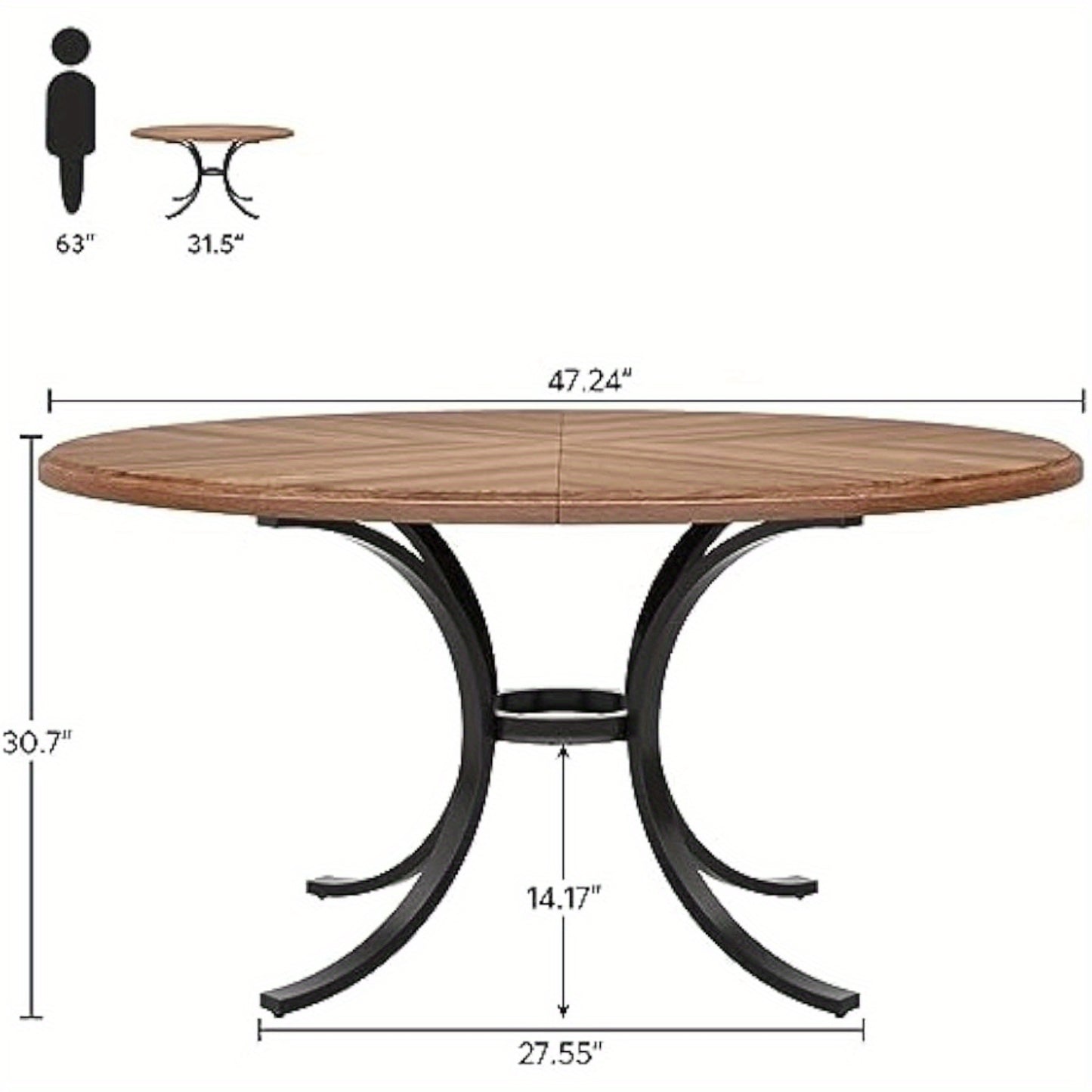 Eettafel – Ronde Tafel – Keukentafel – Eetkamertafel – Tafeltje – 119 cm Diameter – Lichtgrijs Houtlook – Stevig Zwart Metalen Onderstel
