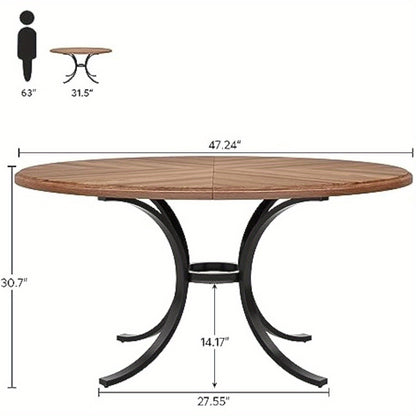 Eettafel – Ronde Tafel – Keukentafel – Eetkamertafel – Tafeltje – 119 cm Diameter – Lichtgrijs Houtlook – Stevig Zwart Metalen Onderstel