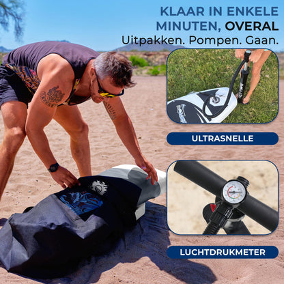 Opblaasbare SUP Board – Paddleboard – Stand Up Paddle – Inflatable Sup – SUP Set – Zwart en Lichtgrijs – Antislip Deck – Compleet Met Peddel & Pomp