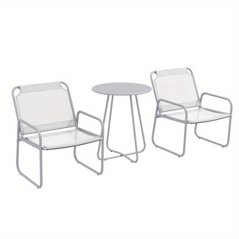 Bistro Set – Buitenmeubel – Tuinset – Terrasset – Balkonset – Weerbestendig Metalen Frame – Lichtgrijze Waterafstotende Kussens