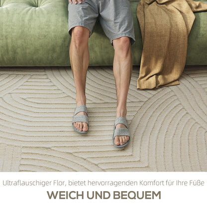 Vloerkleed – Tapijt – Karpet – Mat – Laagpolig – Crèmekleur – Machinegeweven – 15 mm Poolhoogte – Slipvast