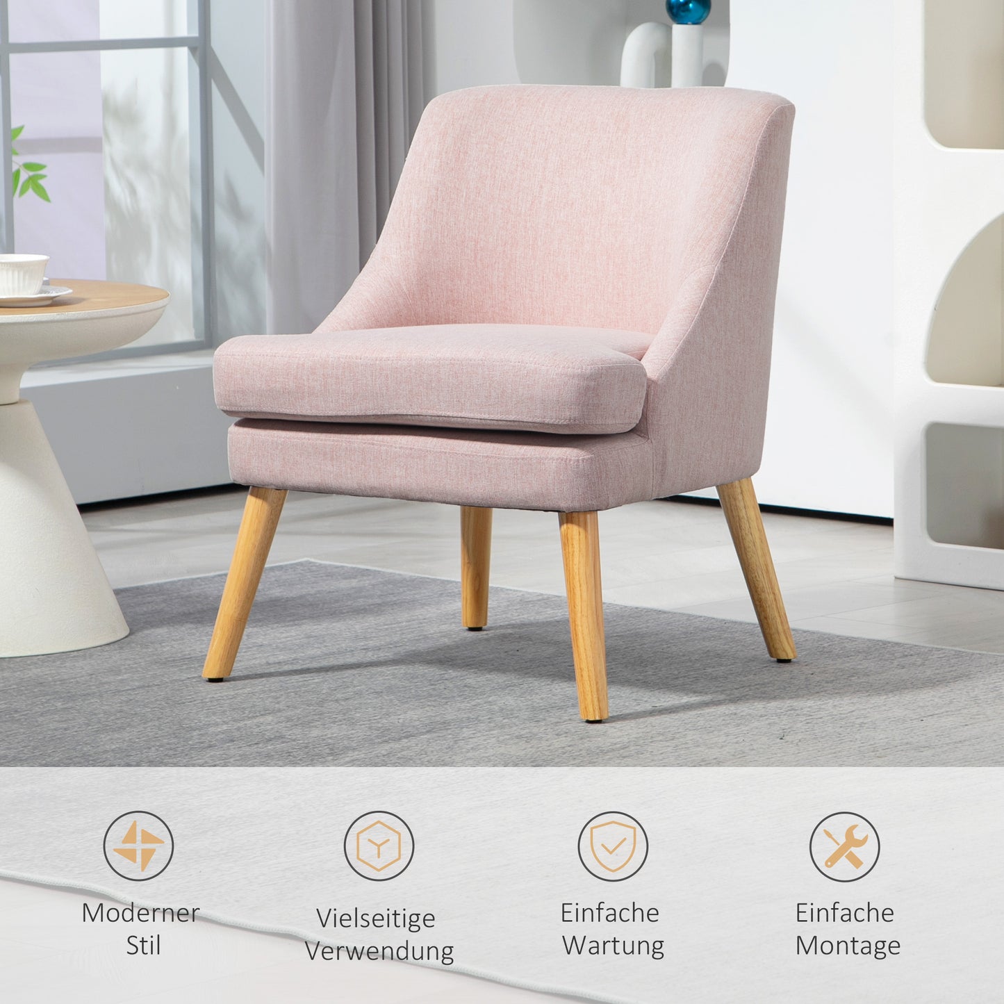 Scandinavische Accentstoel – Fauteuil – Zitzak – Designstoel – Velvet Stoel – Zachte Velvet Bekleding – Stevig Hevea Houten Frame – Beige – 63x69x79,5 cm