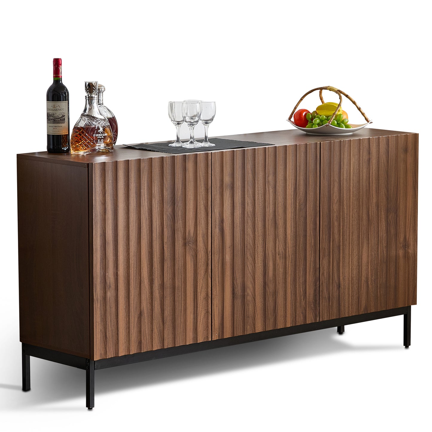 Sideboard – Dressoir – Opbergkast – Buffetkast – Kast – Donker Geoliede Houtkleur – 150x40x80 cm – Uniek 3D Golfpatroon – Verstelbare Planken en Kantelbeveiliging