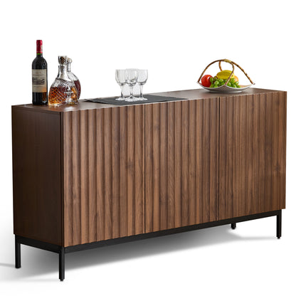 Sideboard – Dressoir – Opbergkast – Buffetkast – Kast – Donker Geoliede Houtkleur – 150x40x80 cm – Uniek 3D Golfpatroon – Verstelbare Planken en Kantelbeveiliging