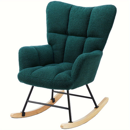 Schommelstoel – Relaxstoel – Lounge Stoel – Draaifauteuil – Fauteuil met Armleuningen – Groen – Hoge Rugleuning – Zachte Teddy Bekleding