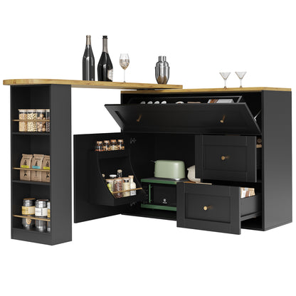 Bartafel – Bistrotafel – Statafel – Keukentafel – Barmeubel – Uitschuifbaar 138-204 cm – 360° Draaibaar Tafelblad – Met Opbergruimte